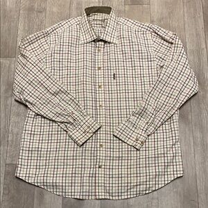 Barbour Cream and Red Checkered Casual Button Down Shirt
